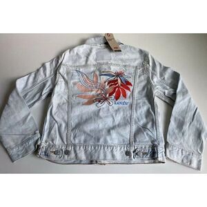 Levi’s Women’s 29944153 Embroidered Ex Boyfriend Jean Denim Trucker Jacket Sz XS